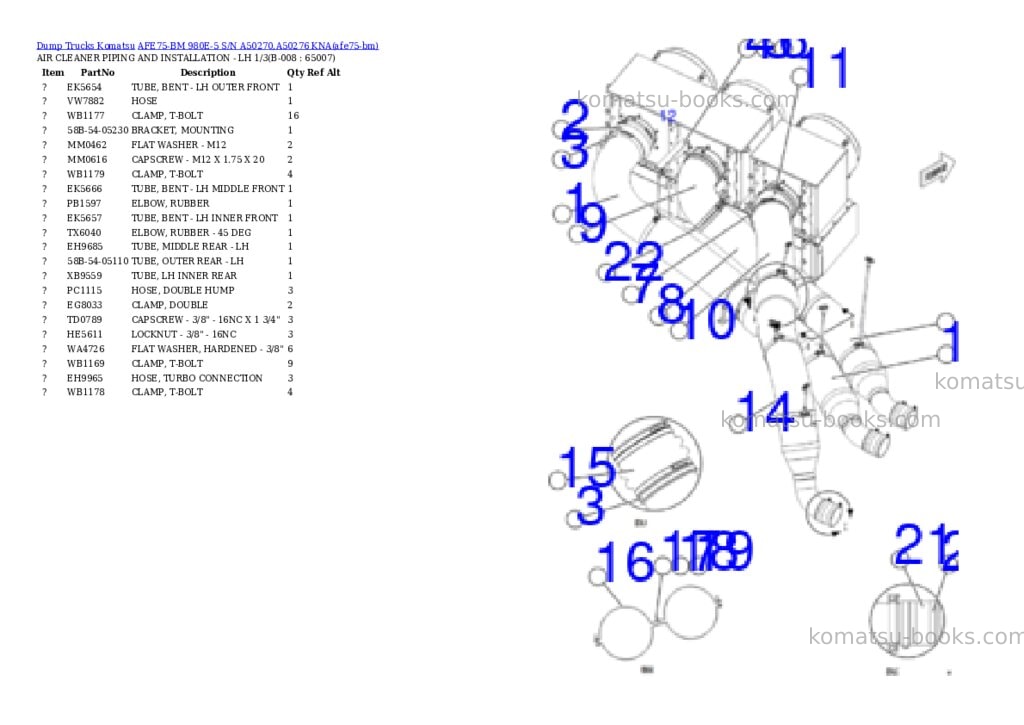 Komatsu AFE75-BM 980E-5 S/N A50270,A50276 KNA Parts catalog cover Page 4