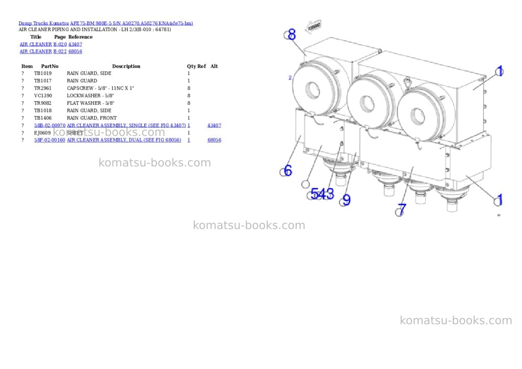 Komatsu AFE75-BM 980E-5 S/N A50270,A50276 KNA Parts catalog cover Page 5