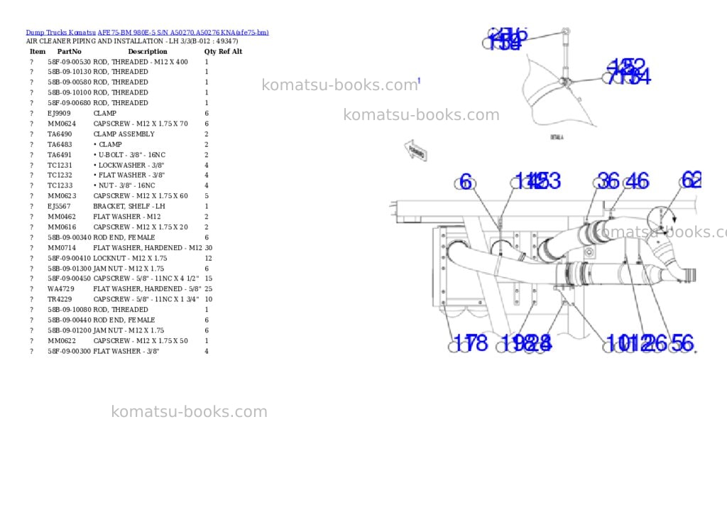 Komatsu AFE75-BM 980E-5 S/N A50270,A50276 KNA Parts catalog cover Page 6