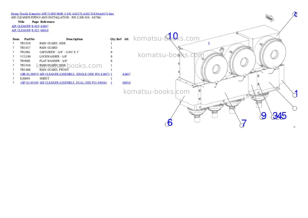 Komatsu AFE75-BM 980E-5 S/N A50270,A50276 KNA Parts catalog cover Page 8