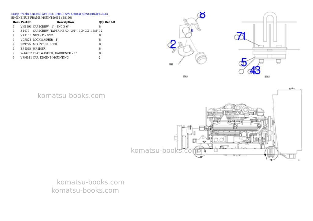 Komatsu afe75-c 980e-5 s/n a50008 suncor Parts catalog cover Page 7 Komatsu afe75-c 980e-5 s/n a50008 suncor Parts catalog cover Page 7