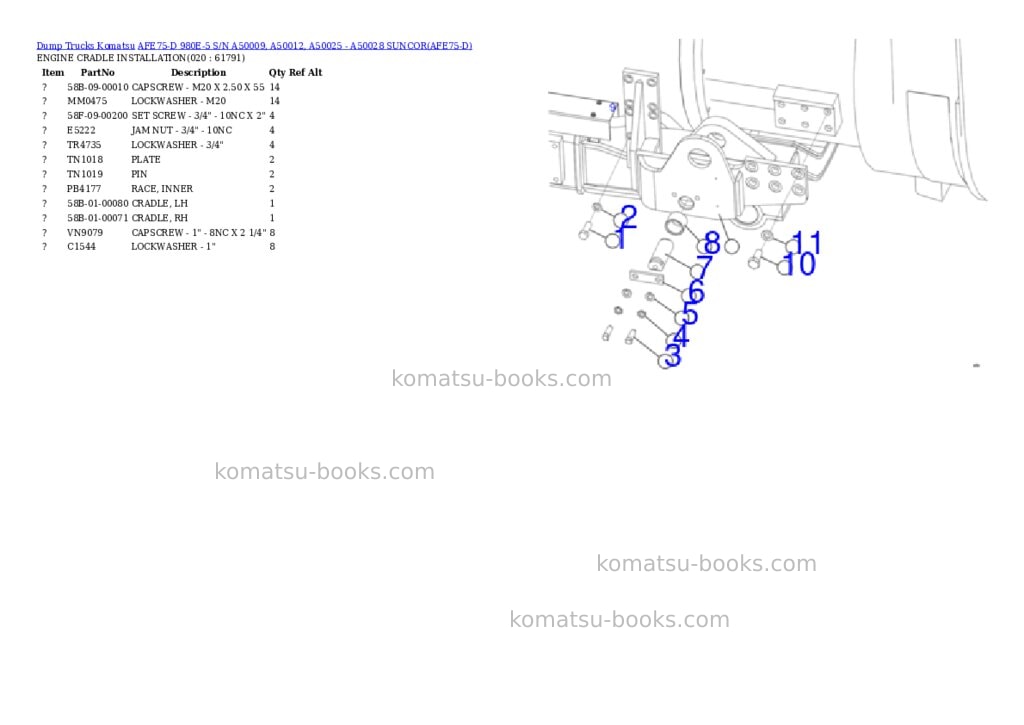 Komatsu afe75-d 980e-5 s/n a50009, a50012, a50025 - a50028 suncor Parts catalog cover Page 10