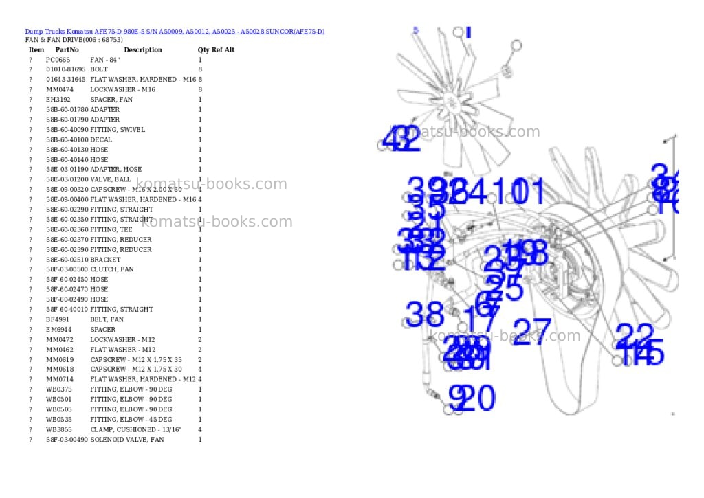 Komatsu afe75-d 980e-5 s/n a50009, a50012, a50025 - a50028 suncor Parts catalog cover Page 3