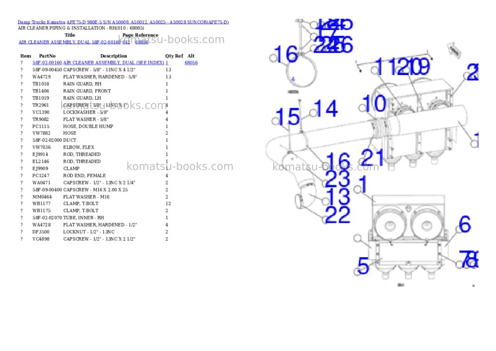 Komatsu afe75-d 980e-5 s/n a50009, a50012, a50025 - a50028 suncor Parts catalog cover Page 5