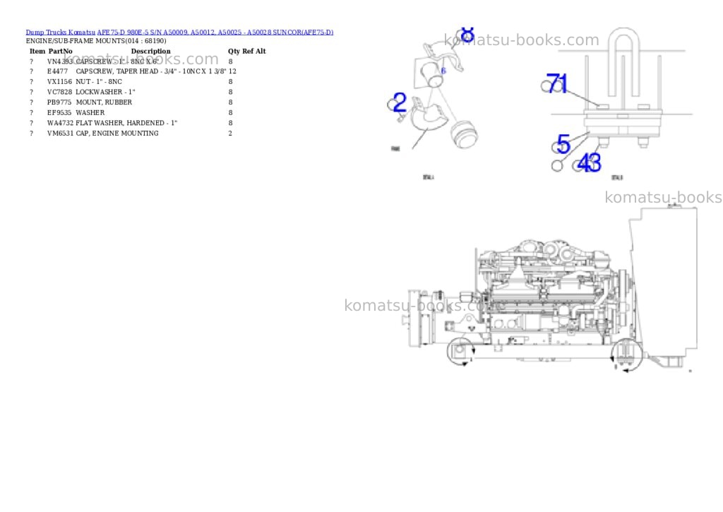 Komatsu afe75-d 980e-5 s/n a50009, a50012, a50025 - a50028 suncor Parts catalog cover Page 7