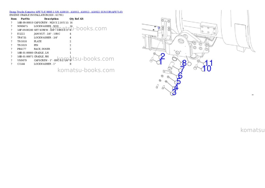 Komatsu afe75-e 980e-5 s/n a50010 - a50011, a50013 - a50022 suncor Parts catalog cover Page 10