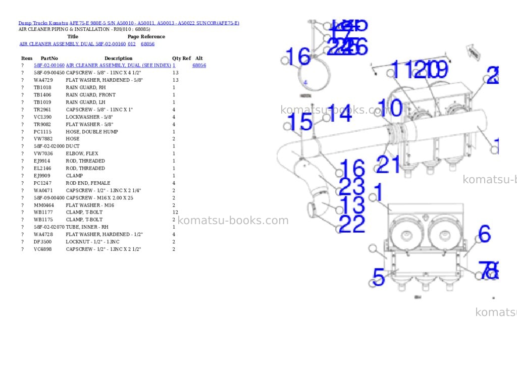 Komatsu afe75-e 980e-5 s/n a50010 - a50011, a50013 - a50022 suncor Parts catalog cover Page 5