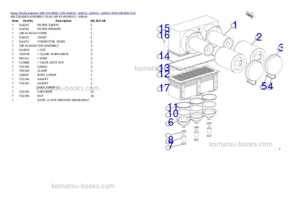 Komatsu afe75-e 980e-5 s/n a50010 - a50011, a50013 - a50022 suncor Parts catalog cover Page 6