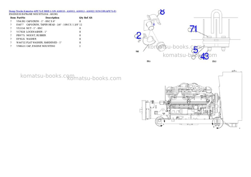 Komatsu afe75-e 980e-5 s/n a50010 - a50011, a50013 - a50022 suncor Parts catalog cover Page 7