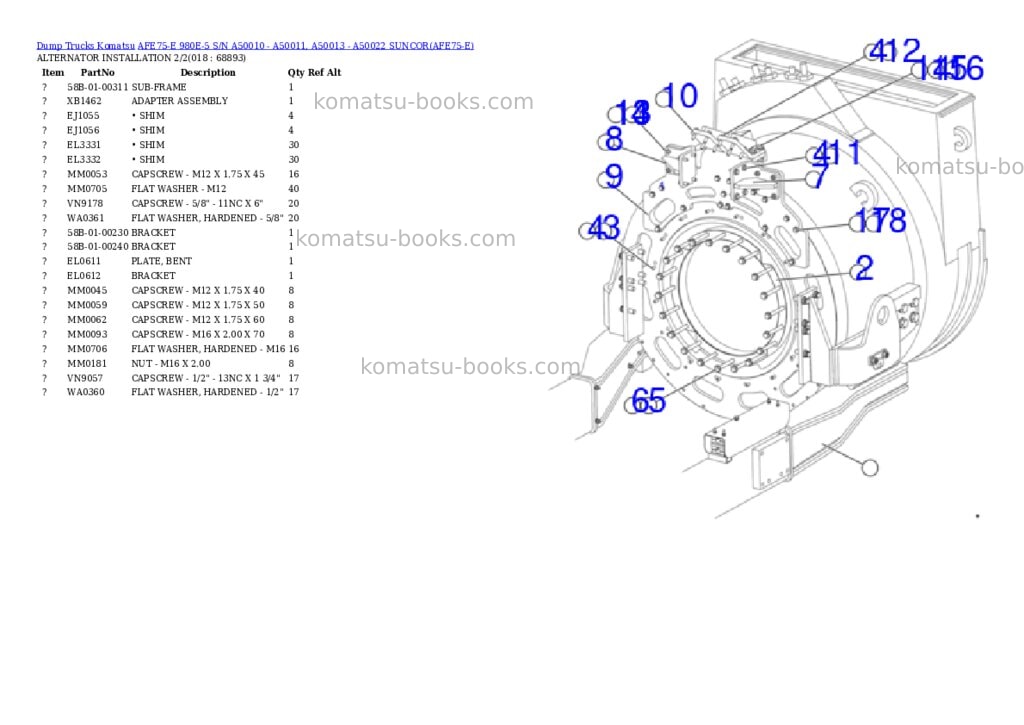 Komatsu afe75-e 980e-5 s/n a50010 - a50011, a50013 - a50022 suncor Parts catalog cover Page 9