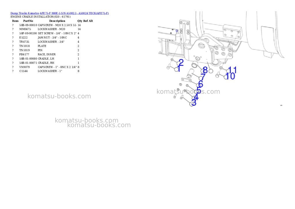 Komatsu afe75-f 980e-5 s/n a50023 - a50024 teck Parts catalog cover Page 10 Komatsu afe75-f 980e-5 s/n a50023 - a50024 teck Parts catalog cover Page 10