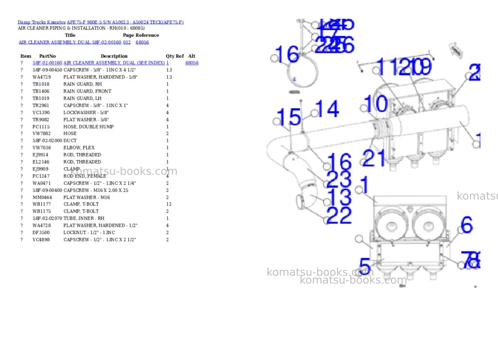 Komatsu afe75-f 980e-5 s/n a50023 - a50024 teck Parts catalog cover Page 5 Komatsu afe75-f 980e-5 s/n a50023 - a50024 teck Parts catalog cover Page 5