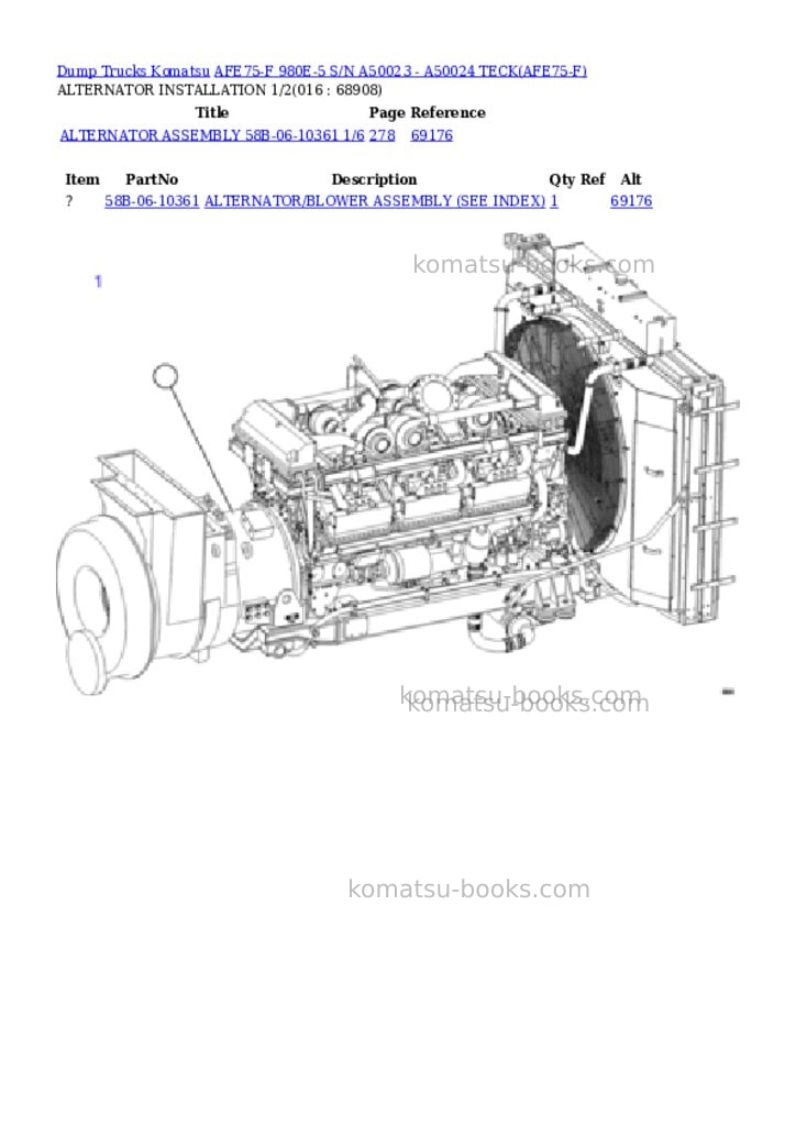 Komatsu afe75-f 980e-5 s/n a50023 - a50024 teck Parts catalog cover Page 8 Komatsu afe75-f 980e-5 s/n a50023 - a50024 teck Parts catalog cover Page 8