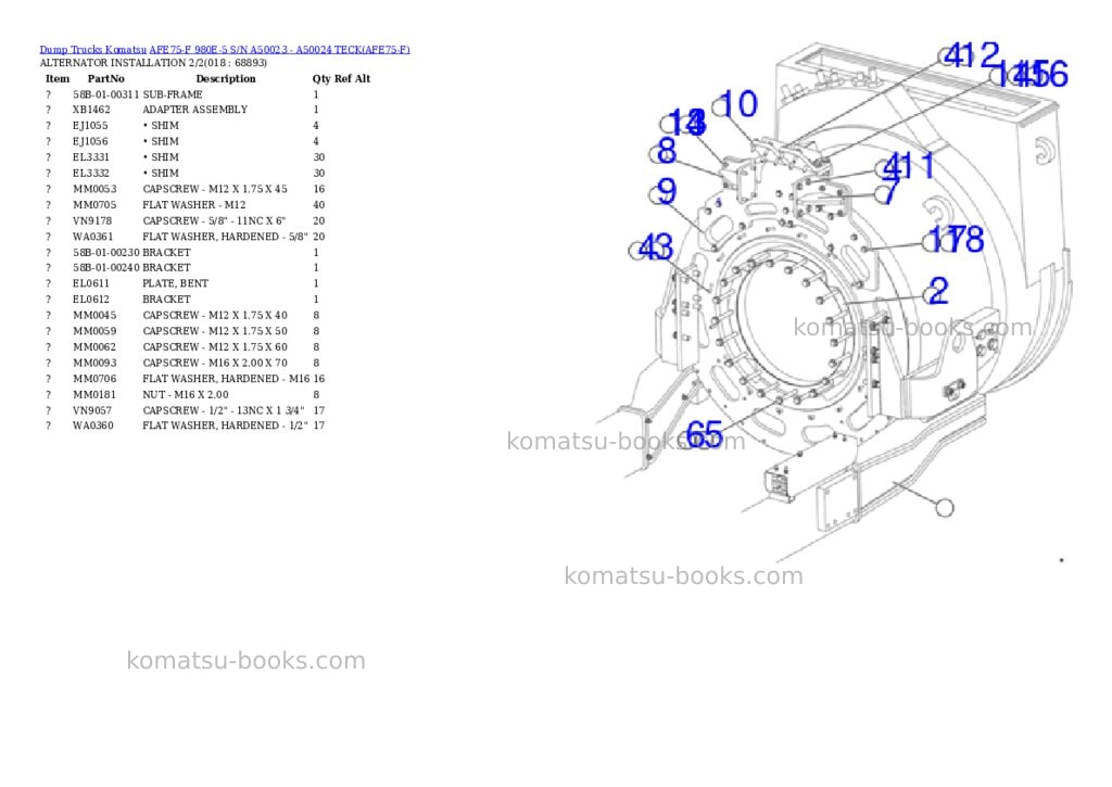 Komatsu afe75-f 980e-5 s/n a50023 - a50024 teck Parts catalog cover Page 9 Komatsu afe75-f 980e-5 s/n a50023 - a50024 teck Parts catalog cover Page 9