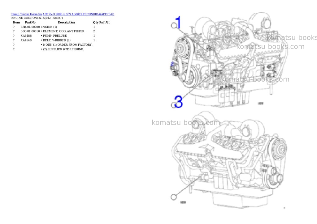 Komatsu AFE75-G 980E-5 S/N A50029 ESCONDIDA Parts catalog cover Page 6 Komatsu AFE75-G 980E-5 S/N A50029 ESCONDIDA Parts catalog cover Page 6