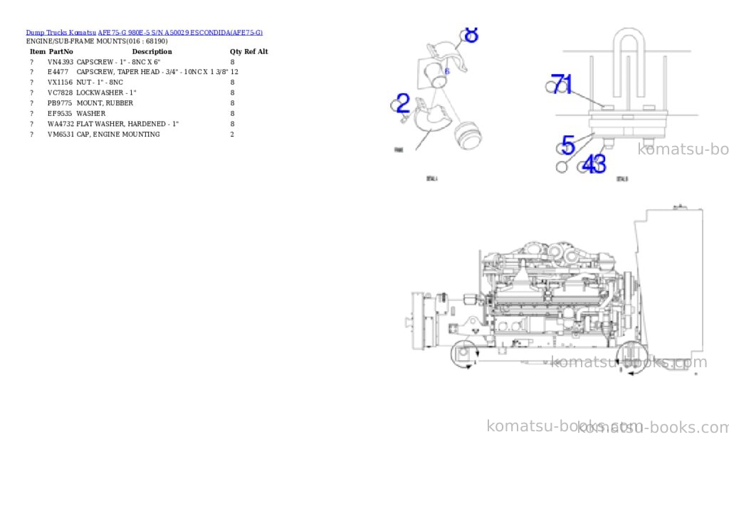 Komatsu AFE75-G 980E-5 S/N A50029 ESCONDIDA Parts catalog cover Page 8 Komatsu AFE75-G 980E-5 S/N A50029 ESCONDIDA Parts catalog cover Page 8