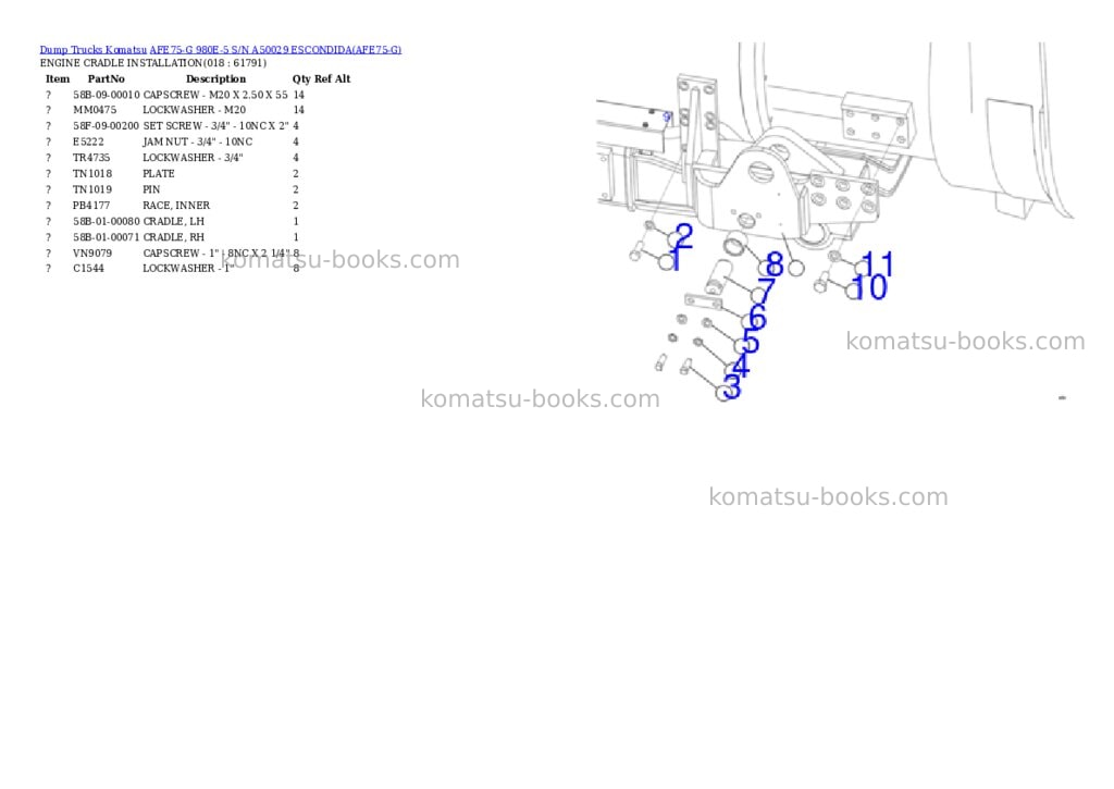 Komatsu AFE75-G 980E-5 S/N A50029 ESCONDIDA Parts catalog cover Page 9 Komatsu AFE75-G 980E-5 S/N A50029 ESCONDIDA Parts catalog cover Page 9