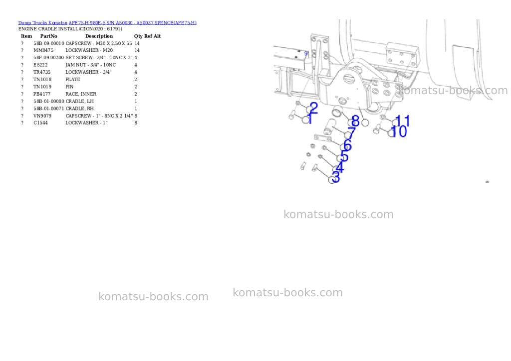 Komatsu AFE75-H 980E-5 S/N A50030 - A50037 SPENCE Parts catalog cover Page 10 Komatsu AFE75-H 980E-5 S/N A50030 - A50037 SPENCE Parts catalog cover Page 10