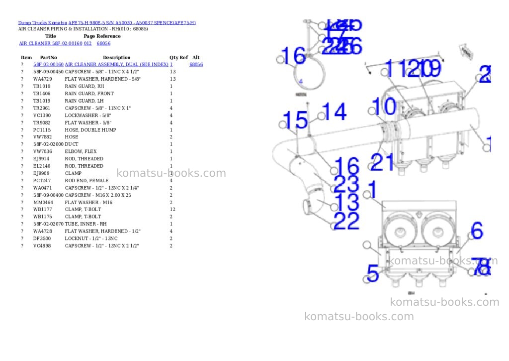 Komatsu AFE75-H 980E-5 S/N A50030 - A50037 SPENCE Parts catalog cover Page 5 Komatsu AFE75-H 980E-5 S/N A50030 - A50037 SPENCE Parts catalog cover Page 5
