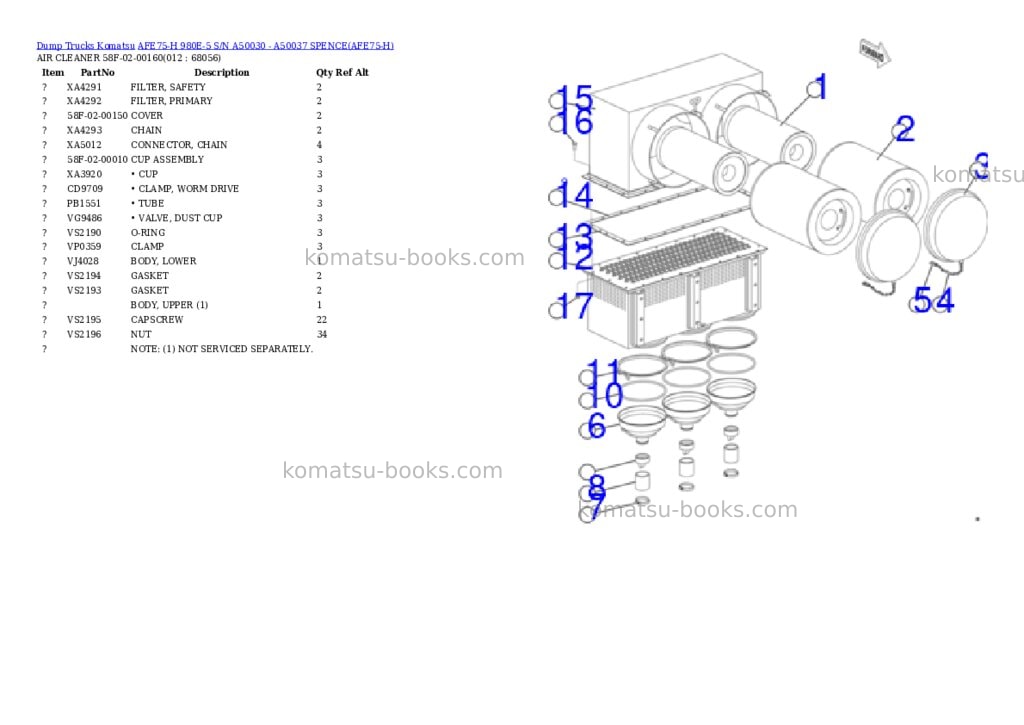 Komatsu AFE75-H 980E-5 S/N A50030 - A50037 SPENCE Parts catalog cover Page 6 Komatsu AFE75-H 980E-5 S/N A50030 - A50037 SPENCE Parts catalog cover Page 6