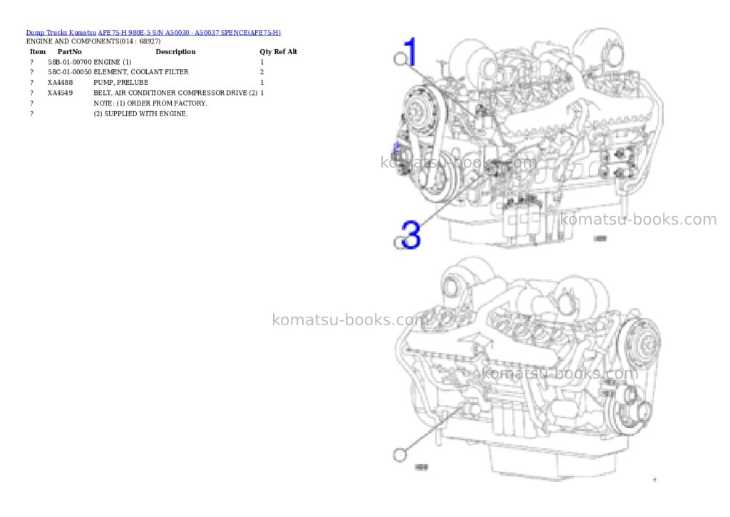 Komatsu AFE75-H 980E-5 S/N A50030 - A50037 SPENCE Parts catalog cover Page 7 Komatsu AFE75-H 980E-5 S/N A50030 - A50037 SPENCE Parts catalog cover Page 7