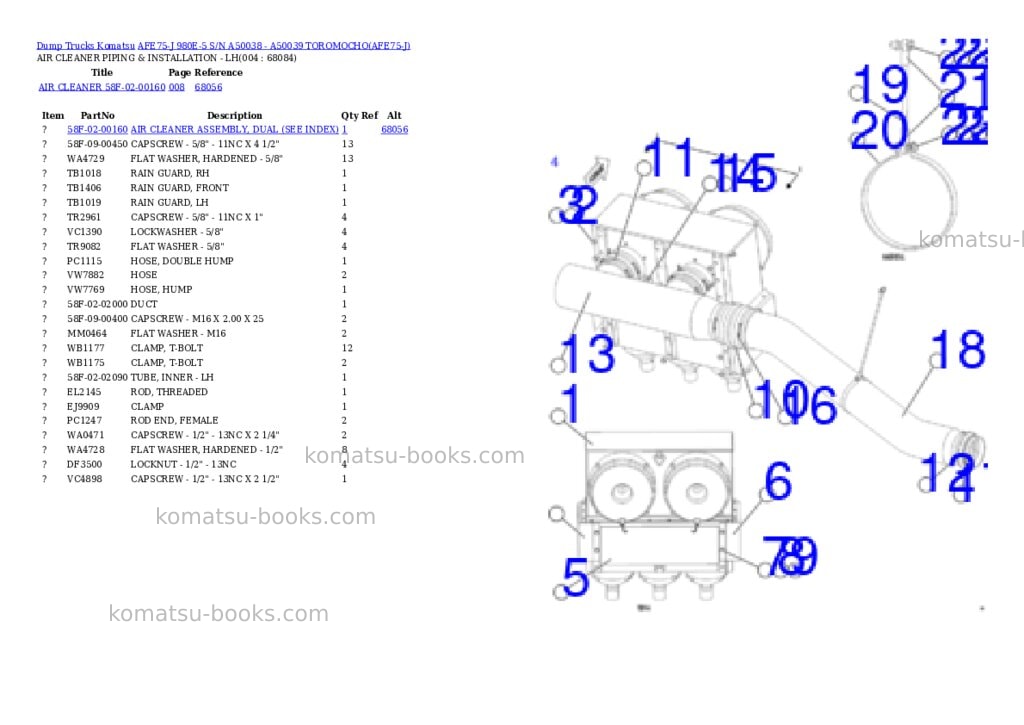 Komatsu AFE75-J 980E-5 S/N A50038 - A50039 TOROMOCHO Parts catalog cover Page 2