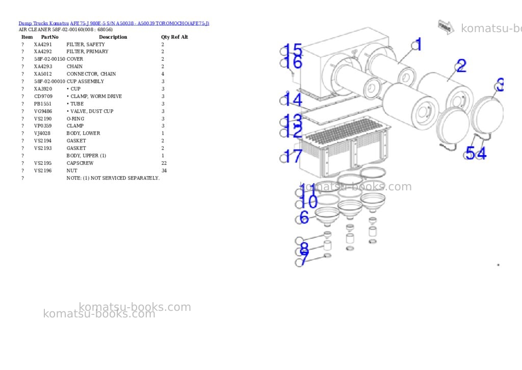 Komatsu AFE75-J 980E-5 S/N A50038 - A50039 TOROMOCHO Parts catalog cover Page 4