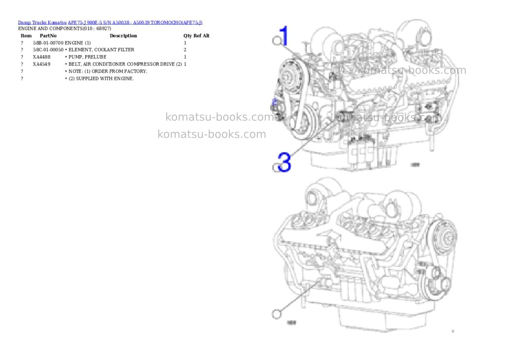 Komatsu AFE75-J 980E-5 S/N A50038 - A50039 TOROMOCHO Parts catalog cover Page 5