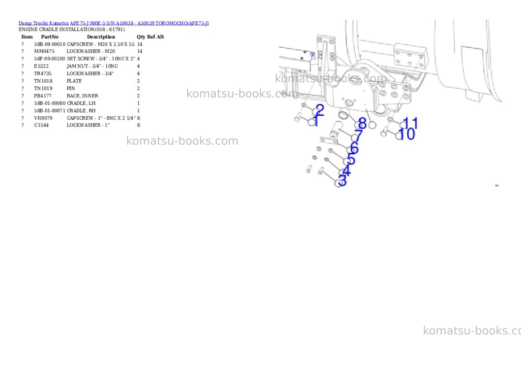 Komatsu AFE75-J 980E-5 S/N A50038 - A50039 TOROMOCHO Parts catalog cover Page 9