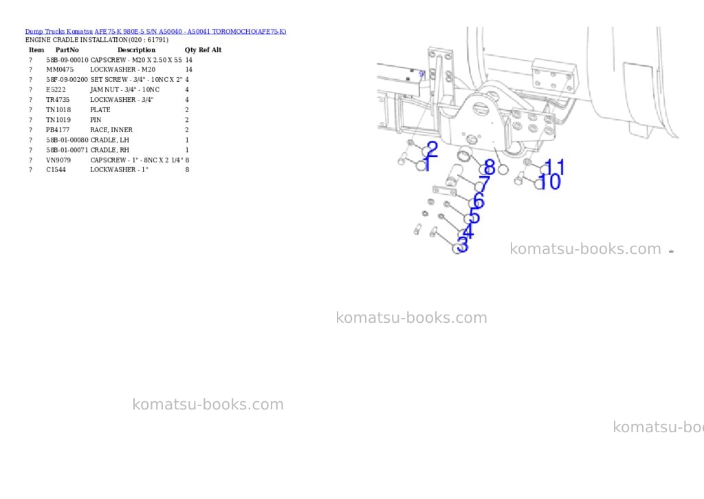 Komatsu AFE75-K 980E-5 S/N A50040 - A50041 TOROMOCHO Parts catalog cover Page 10