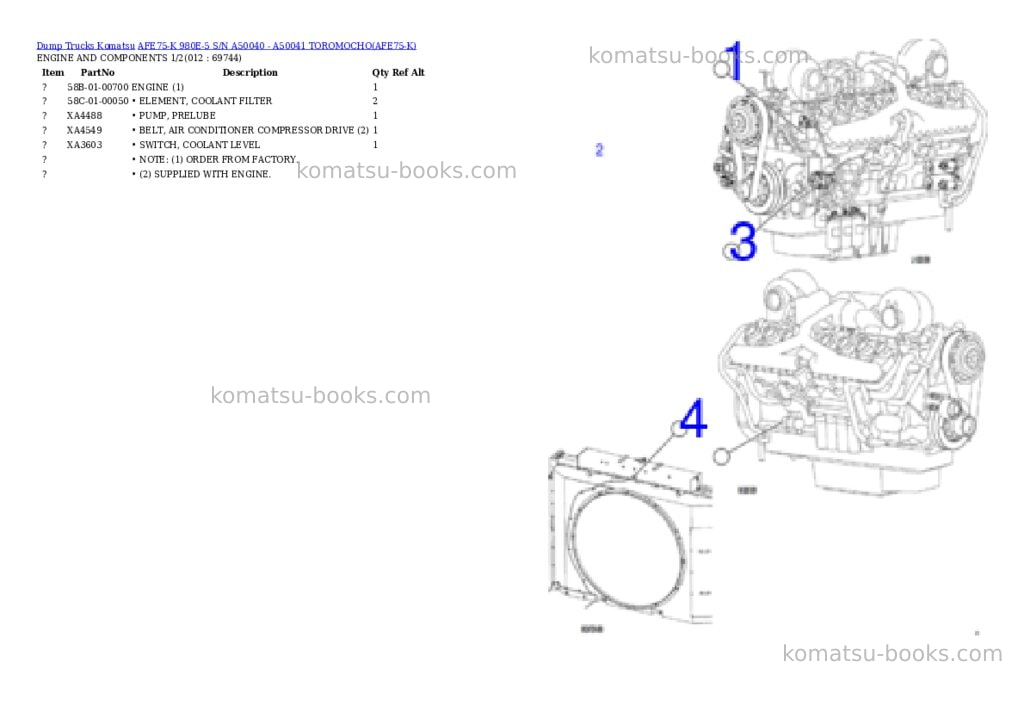 Komatsu AFE75-K 980E-5 S/N A50040 - A50041 TOROMOCHO Parts catalog cover Page 6