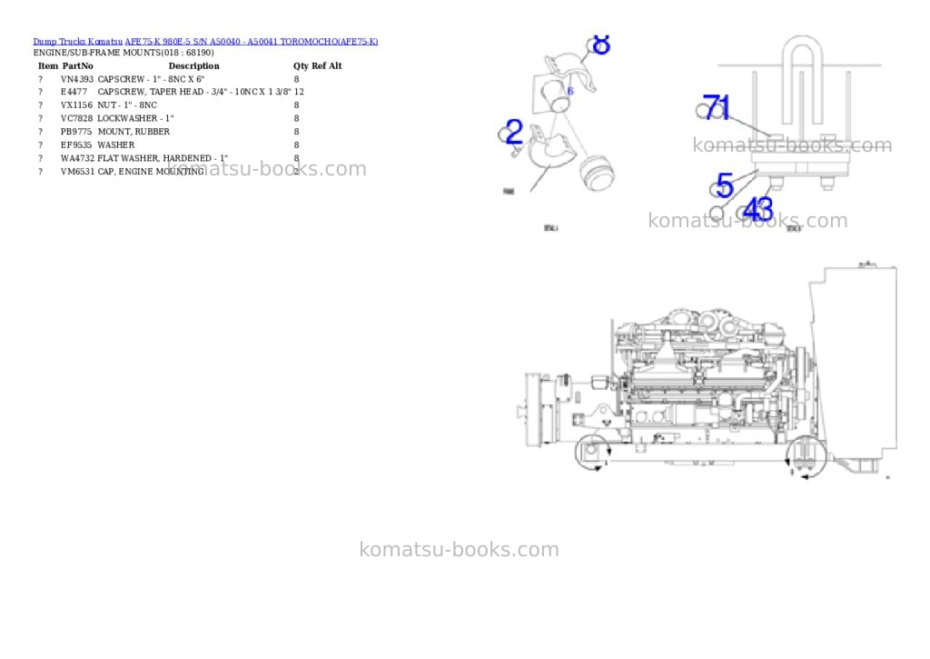 Komatsu AFE75-K 980E-5 S/N A50040 - A50041 TOROMOCHO Parts catalog cover Page 9