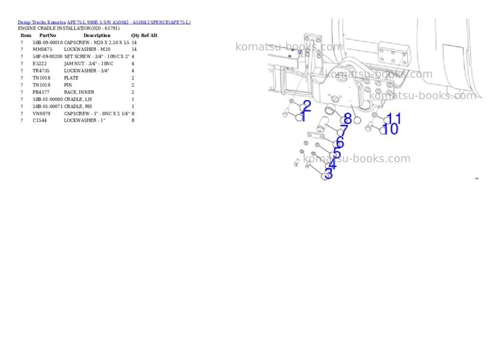 Komatsu AFE75-L 980E-5 S/N A50042 - A50043 SPENCE Parts catalog cover Page 10 Komatsu AFE75-L 980E-5 S/N A50042 - A50043 SPENCE Parts catalog cover Page 10