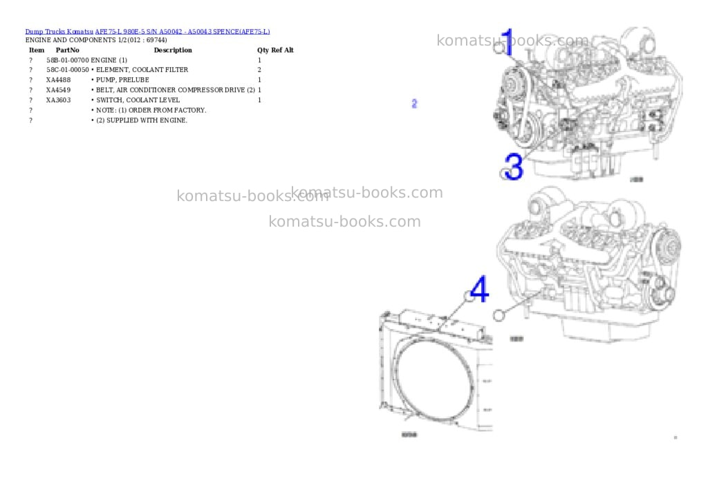 Komatsu AFE75-L 980E-5 S/N A50042 - A50043 SPENCE Parts catalog cover Page 6 Komatsu AFE75-L 980E-5 S/N A50042 - A50043 SPENCE Parts catalog cover Page 6
