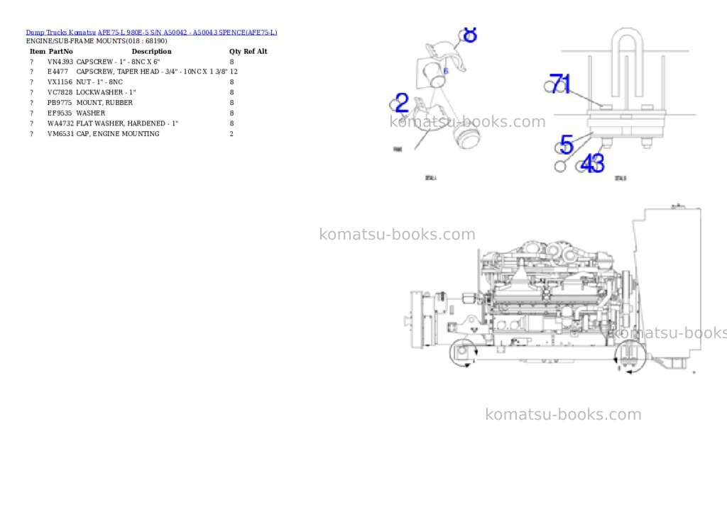 Komatsu AFE75-L 980E-5 S/N A50042 - A50043 SPENCE Parts catalog cover Page 9 Komatsu AFE75-L 980E-5 S/N A50042 - A50043 SPENCE Parts catalog cover Page 9