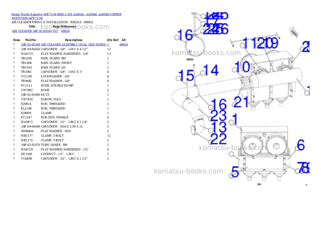 Komatsu AFE75-M 980E-5 S/N A50044 - A50046, A50048 COPPER MOUNTAIN Parts catalog cover Page 5 Komatsu AFE75-M 980E-5 S/N A50044 - A50046, A50048 COPPER MOUNTAIN Parts catalog cover Page 5