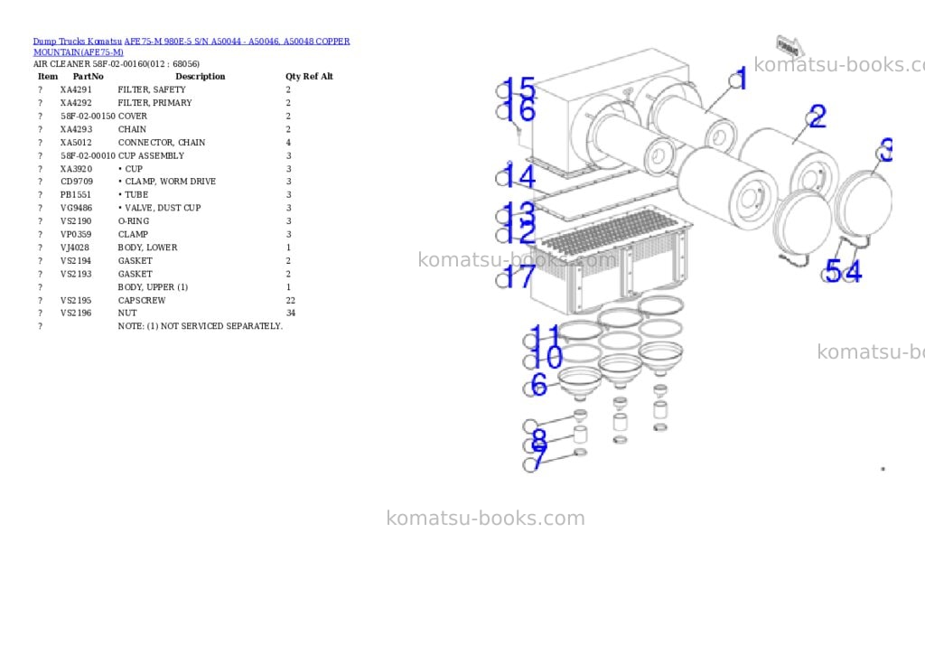 Komatsu AFE75-M 980E-5 S/N A50044 - A50046, A50048 COPPER MOUNTAIN Parts catalog cover Page 6 Komatsu AFE75-M 980E-5 S/N A50044 - A50046, A50048 COPPER MOUNTAIN Parts catalog cover Page 6