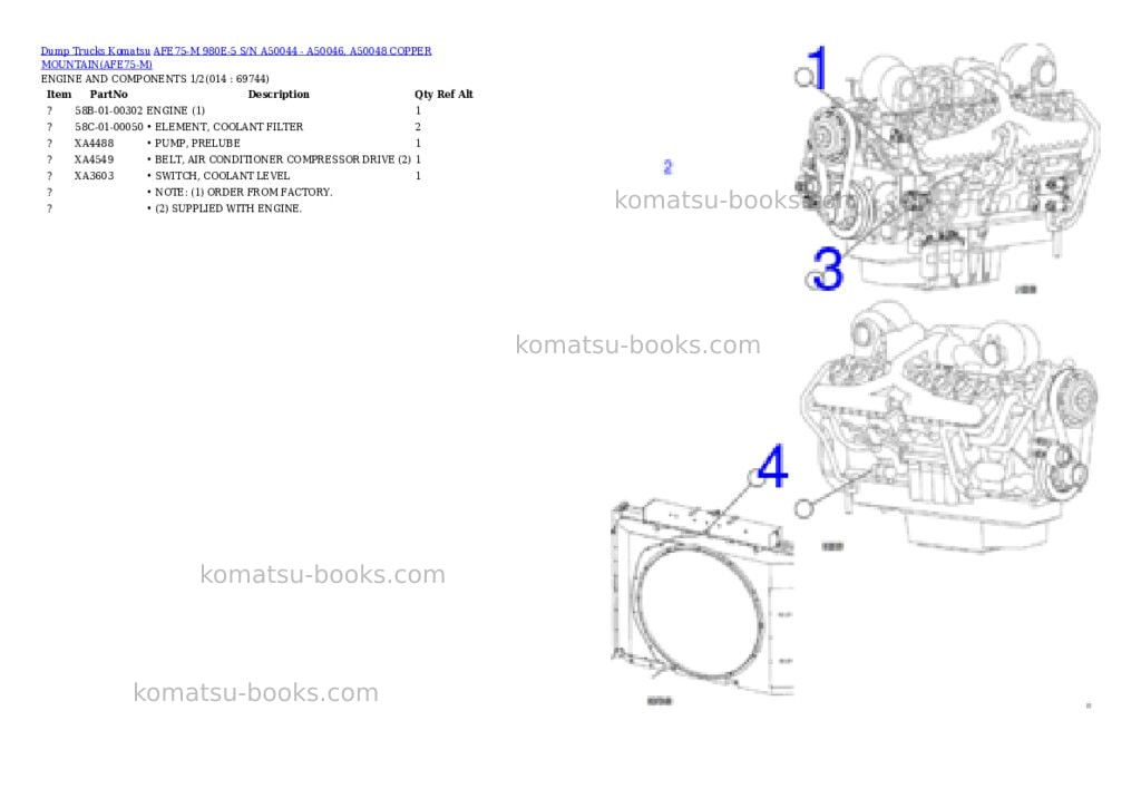 Komatsu AFE75-M 980E-5 S/N A50044 - A50046, A50048 COPPER MOUNTAIN Parts catalog cover Page 7 Komatsu AFE75-M 980E-5 S/N A50044 - A50046, A50048 COPPER MOUNTAIN Parts catalog cover Page 7