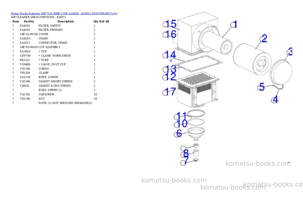 Komatsu AFE75-N 980E-5 S/N A50050 - A50051 SUNCOR Parts catalog cover Page 10