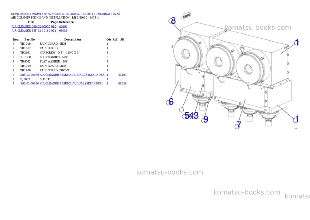 Komatsu AFE75-N 980E-5 S/N A50050 - A50051 SUNCOR Parts catalog cover Page 5