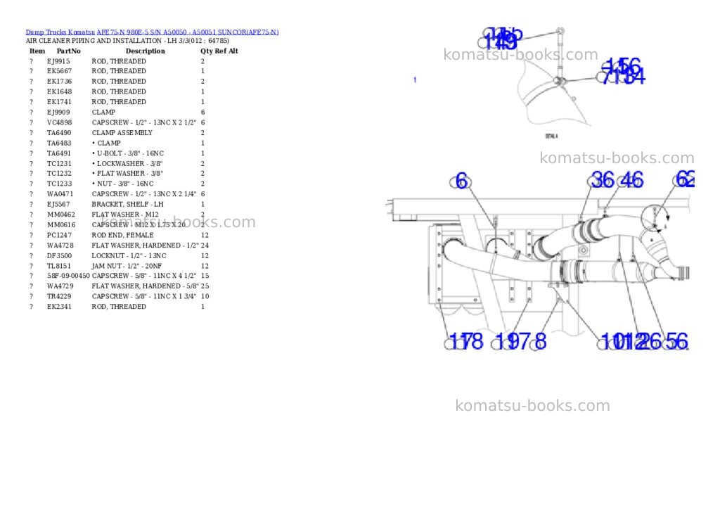 Komatsu AFE75-N 980E-5 S/N A50050 - A50051 SUNCOR Parts catalog cover Page 6