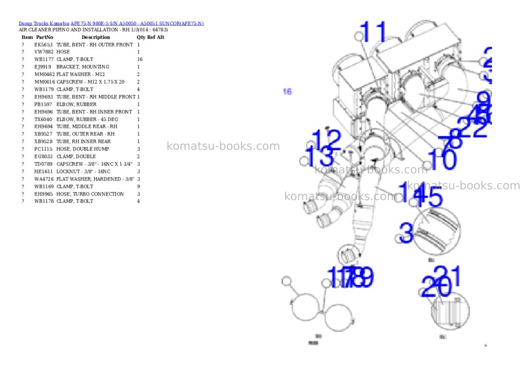 Komatsu AFE75-N 980E-5 S/N A50050 - A50051 SUNCOR Parts catalog cover Page 7