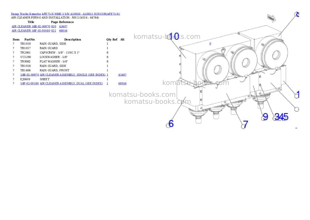 Komatsu AFE75-N 980E-5 S/N A50050 - A50051 SUNCOR Parts catalog cover Page 8