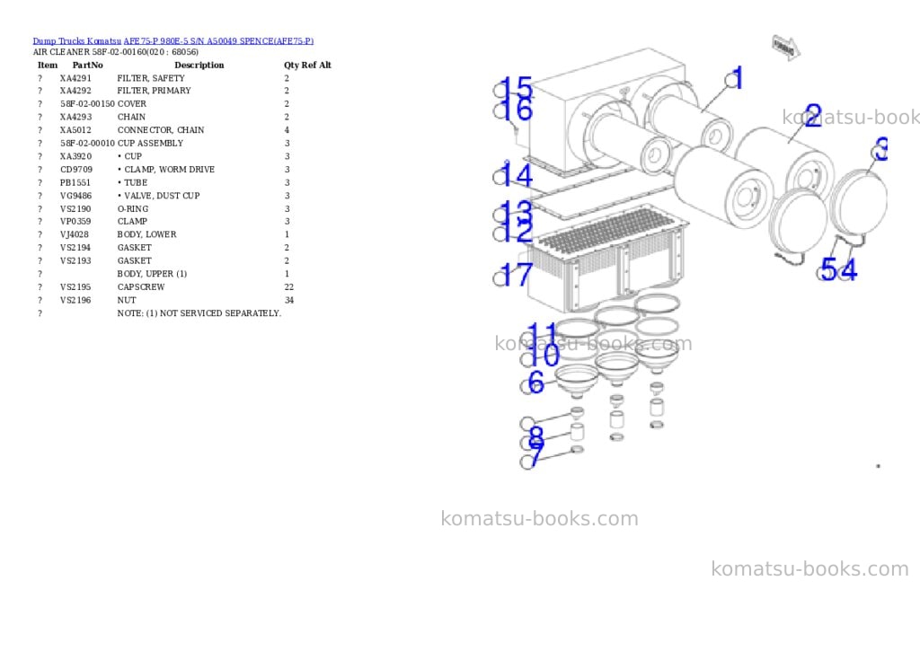 Komatsu AFE75-P 980E-5 S/N A50049 SPENCE Parts catalog cover Page 10 Komatsu AFE75-P 980E-5 S/N A50049 SPENCE Parts catalog cover Page 10