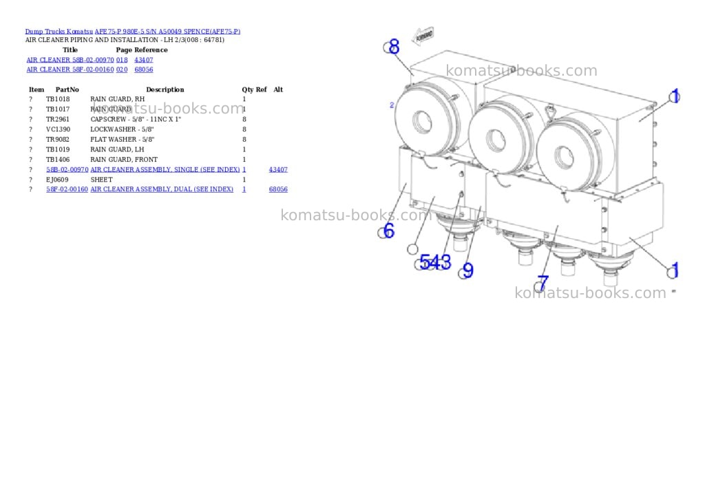 Komatsu AFE75-P 980E-5 S/N A50049 SPENCE Parts catalog cover Page 4 Komatsu AFE75-P 980E-5 S/N A50049 SPENCE Parts catalog cover Page 4