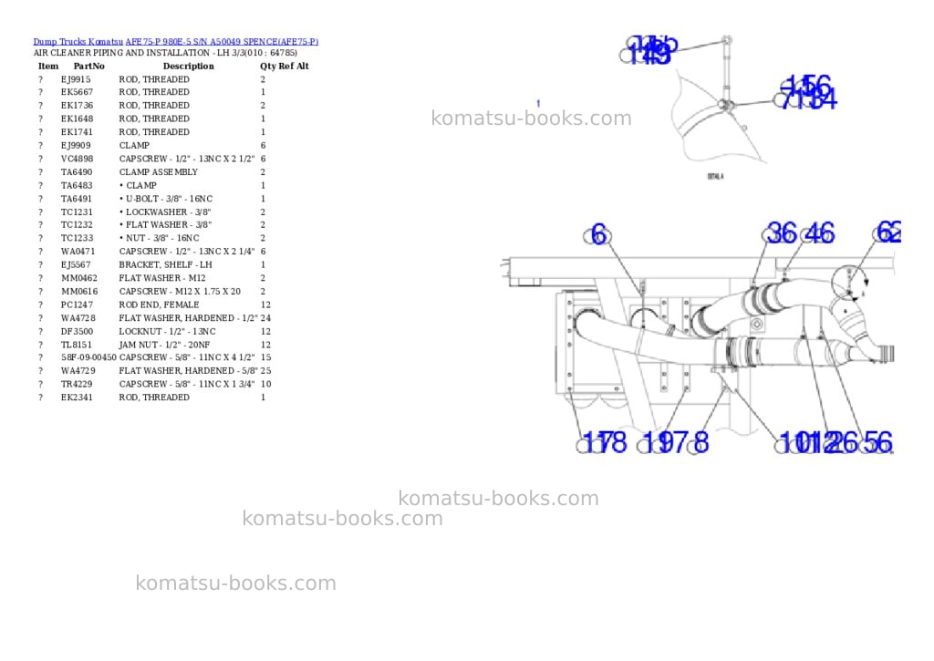 Komatsu AFE75-P 980E-5 S/N A50049 SPENCE Parts catalog cover Page 5 Komatsu AFE75-P 980E-5 S/N A50049 SPENCE Parts catalog cover Page 5