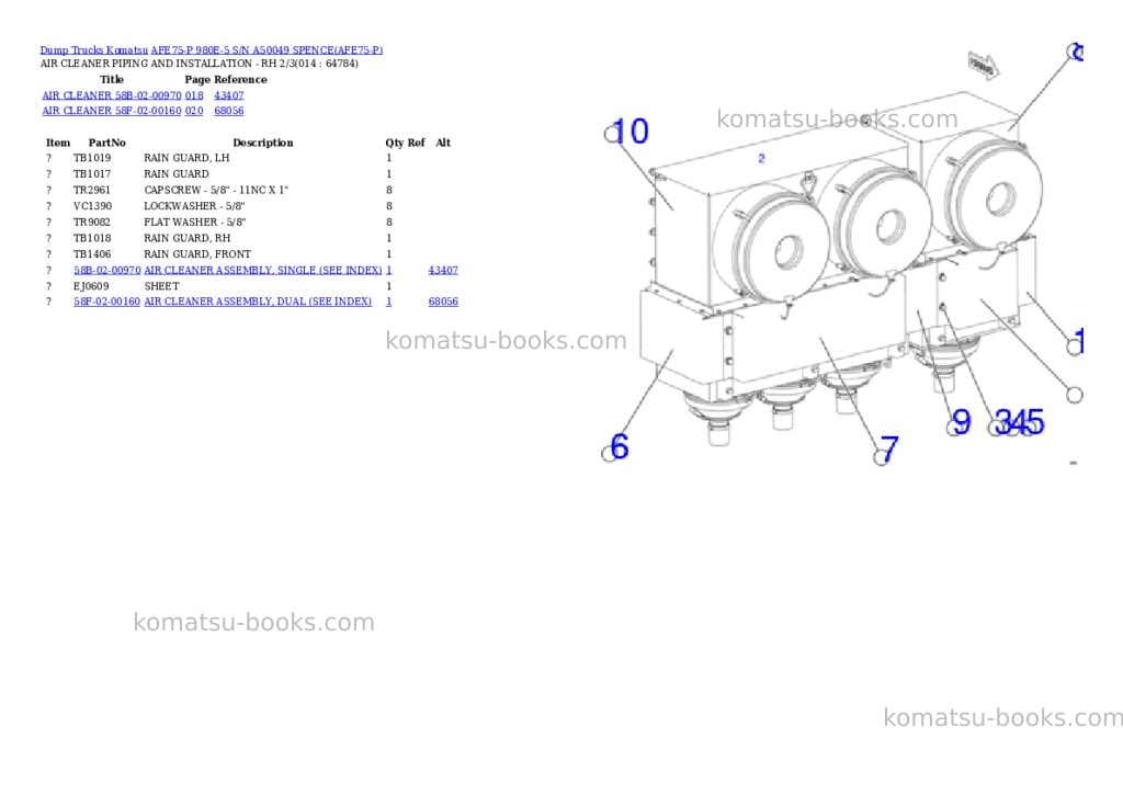 Komatsu AFE75-P 980E-5 S/N A50049 SPENCE Parts catalog cover Page 7 Komatsu AFE75-P 980E-5 S/N A50049 SPENCE Parts catalog cover Page 7