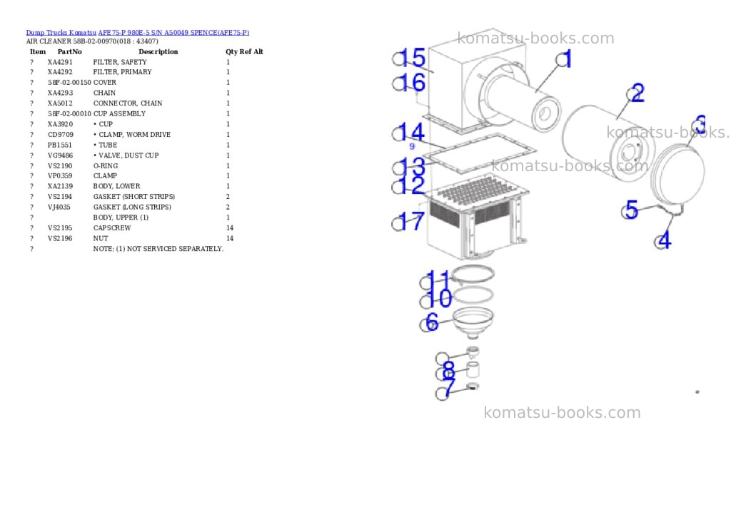 Komatsu AFE75-P 980E-5 S/N A50049 SPENCE Parts catalog cover Page 9 Komatsu AFE75-P 980E-5 S/N A50049 SPENCE Parts catalog cover Page 9