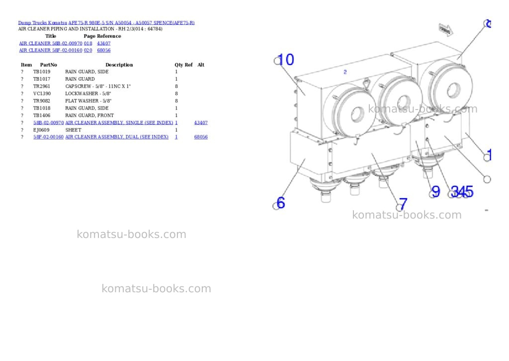 Komatsu AFE75-R 980E-5 S/N A50054 - A50057 SPENCE Parts catalog cover Page 7