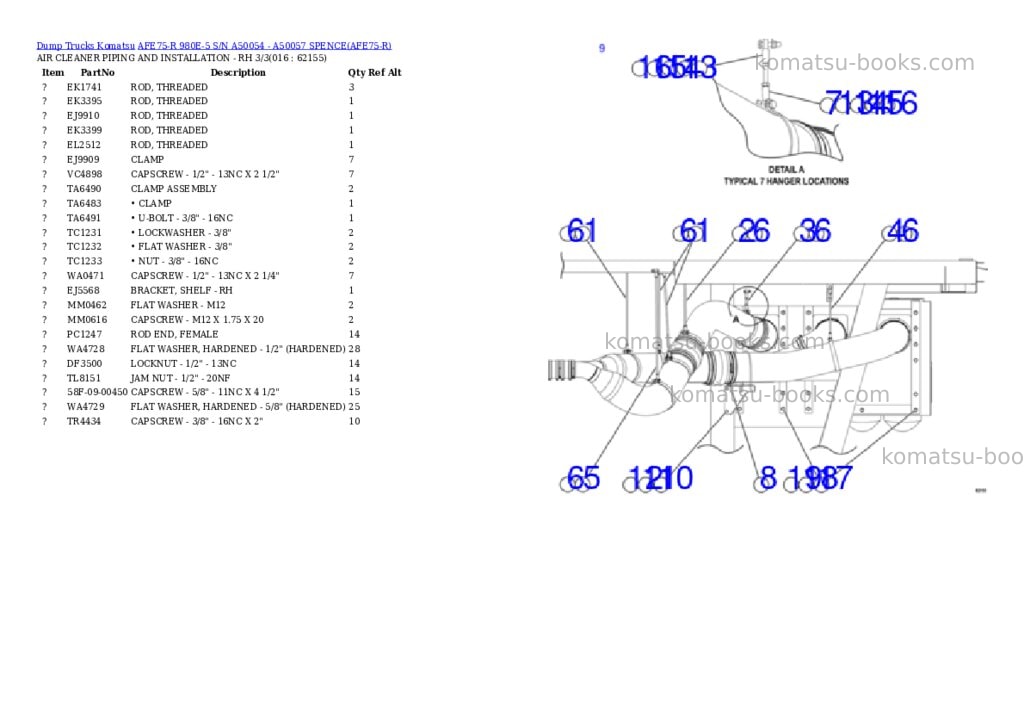Komatsu AFE75-R 980E-5 S/N A50054 - A50057 SPENCE Parts catalog cover Page 8